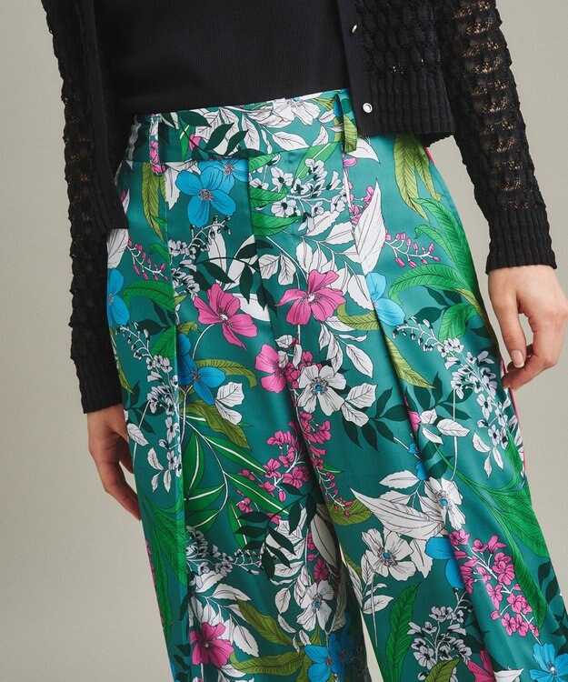 GRACE CONTINENTAL ボタニカルプリントワイドパンツ グリーン