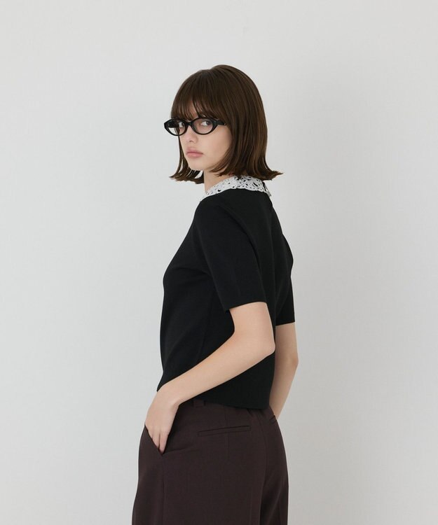 GRACE CONTINENTAL レースカラーラメニットトップ ブラック