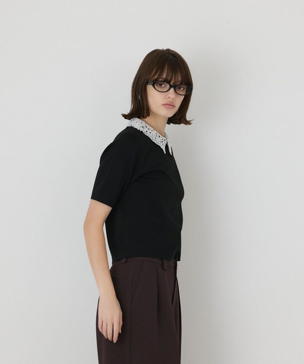 GRACE CONTINENTAL レースカラーラメニットトップ ブラック