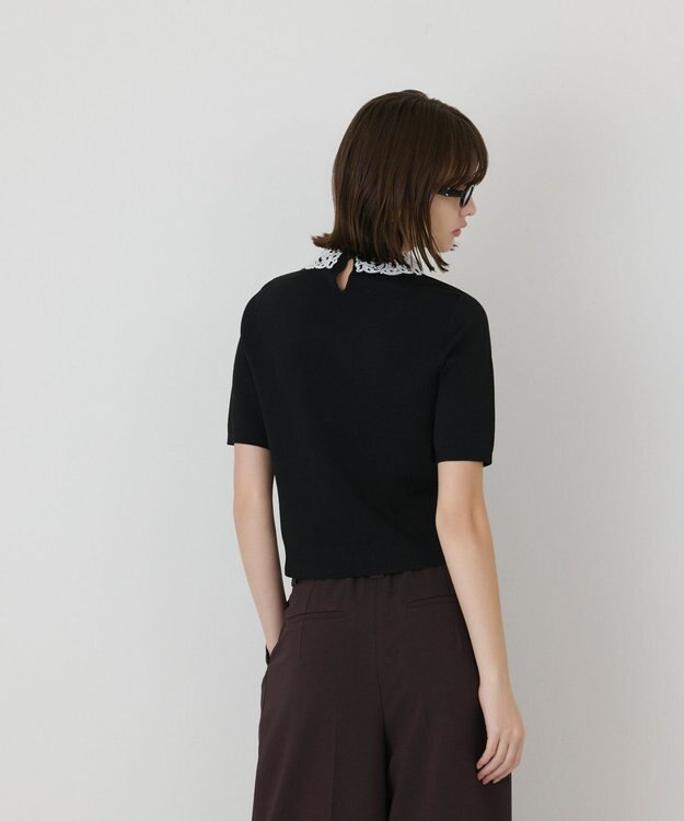 GRACE CONTINENTAL レースカラーラメニットトップ ブラック