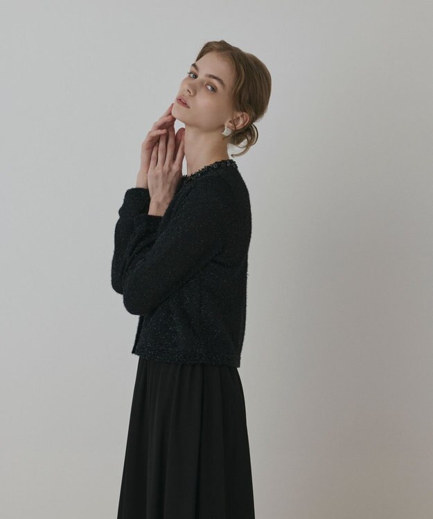 GRACE CONTINENTAL ラメフェザ－ニットカーディガン ブラック