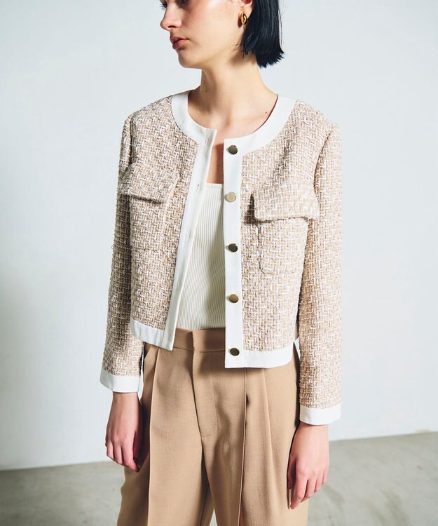 GRACE CONTINENTAL ツイードトリミングジャケット ベージュ