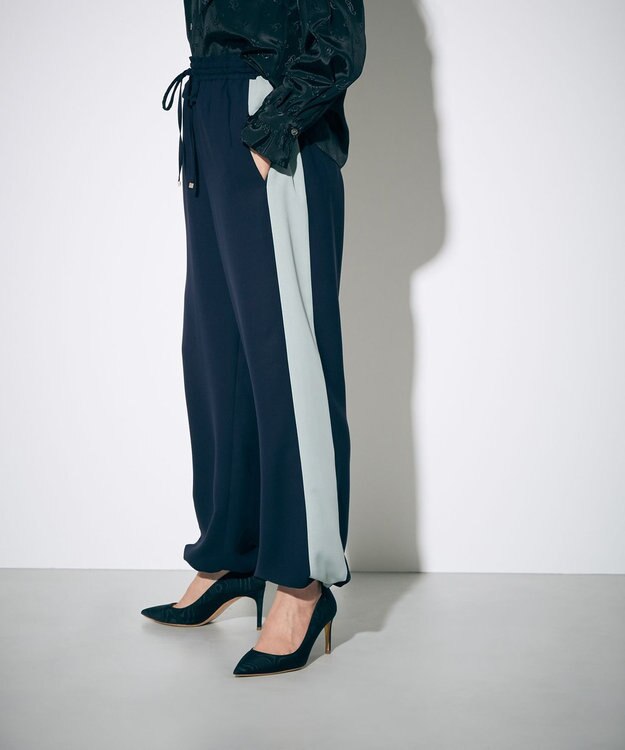 ラウンジドレス　ラインパンツ　ネイビー　グリーンライン LOUNGEDRESS（ラウンジドレス）の「リネンラインパンツ