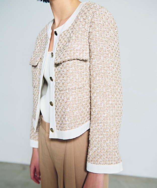 GRACE CONTINENTAL ツイードトリミングジャケット ベージュ