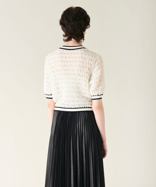 GRACE CONTINENTAL バイカラーシアーニットカーディガン ホワイト