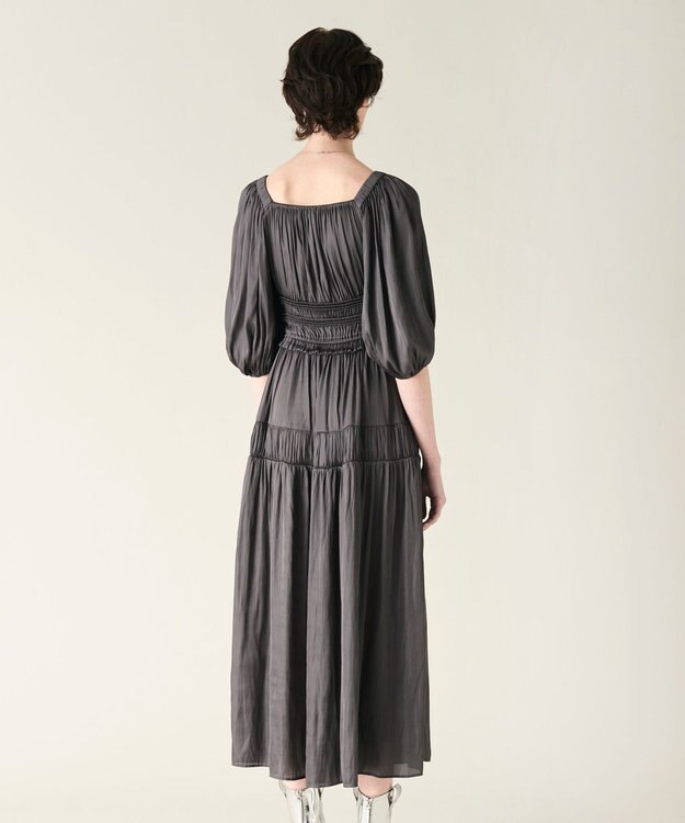 GRACE CONTINENTAL スクエアギャザーワンピース グレー