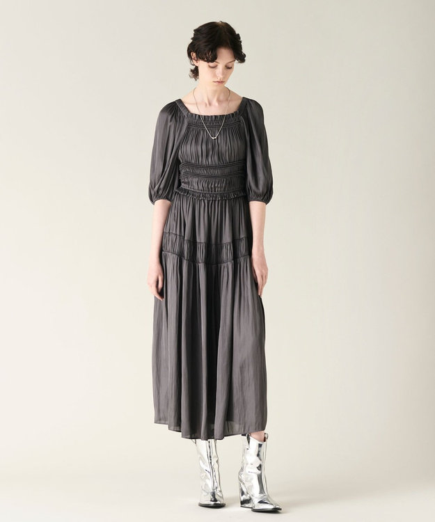 GRACE CONTINENTAL スクエアギャザーワンピース グレー