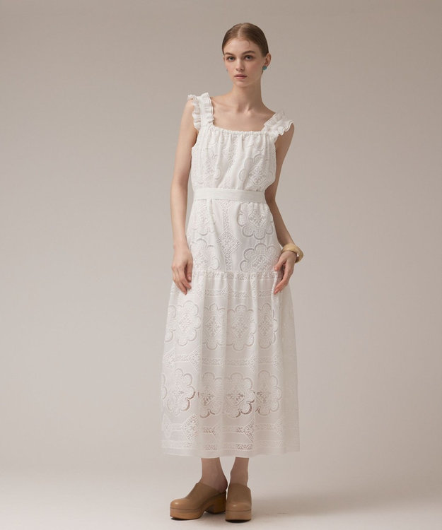 GRACE CONTINENTAL カットワーク刺繍ワンピース ホワイト