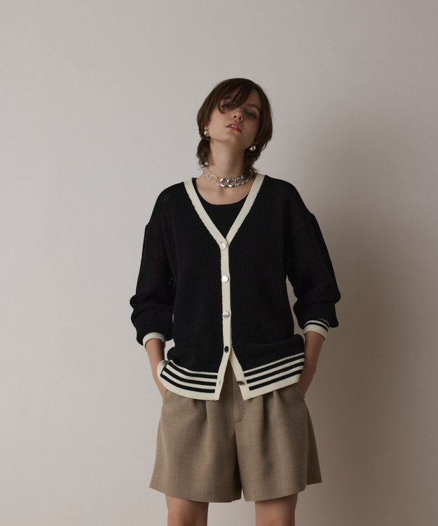 GRACE CONTINENTAL メッシュラインニットカーディガン ブラック