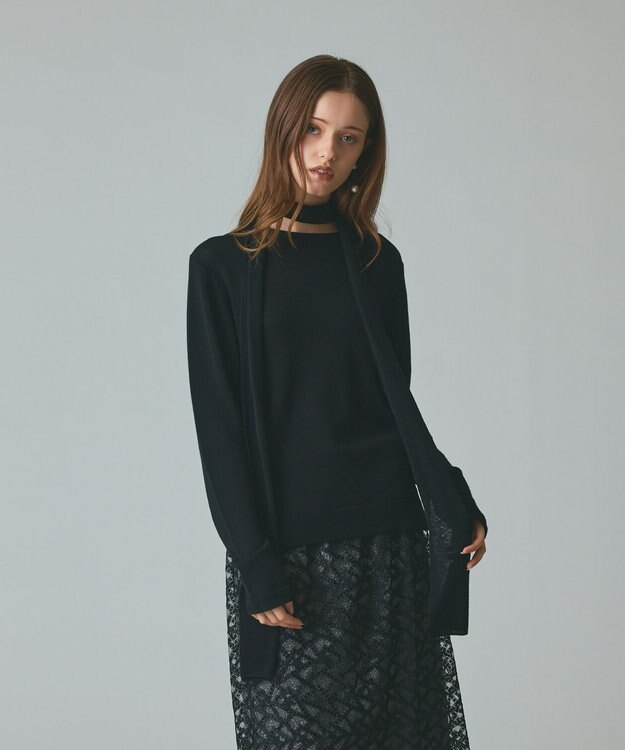 GRACE CONTINENTAL ボウ付ニットトップ ブラック