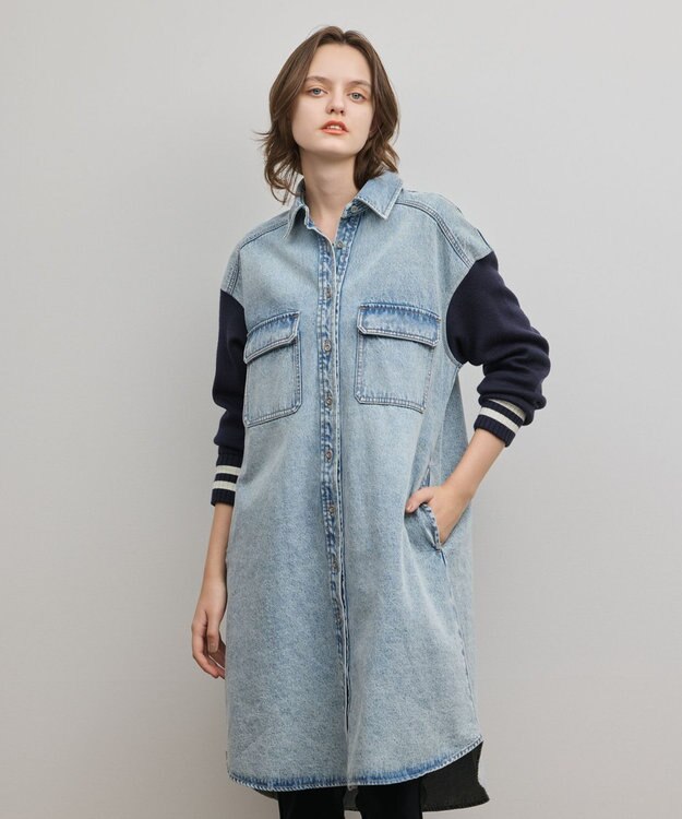 GRACE CONTINENTAL ニットスリーブデニムワンピース サックス