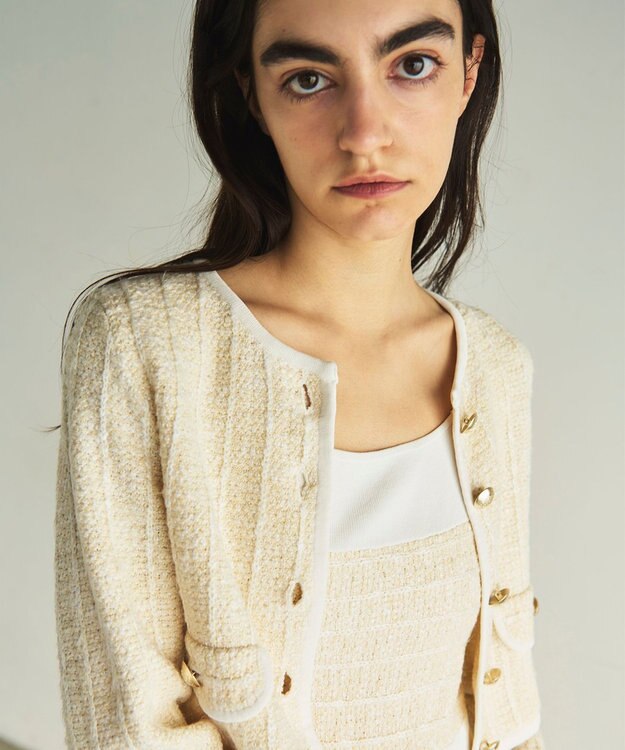 GRACE CONTINENTAL ツイードショートニットカーディガン キナリ