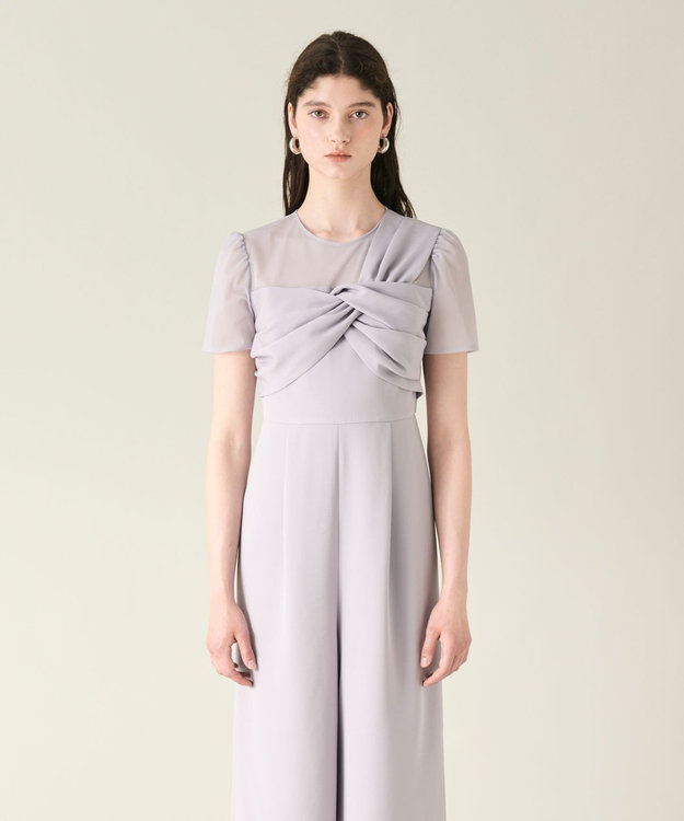 GRACE CONTINENTAL ドレープリボンサロペット グレー