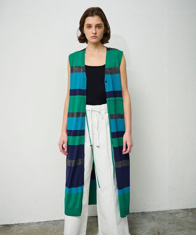 GRACE CONTINENTAL ニットマルチボーダージレ グリーン