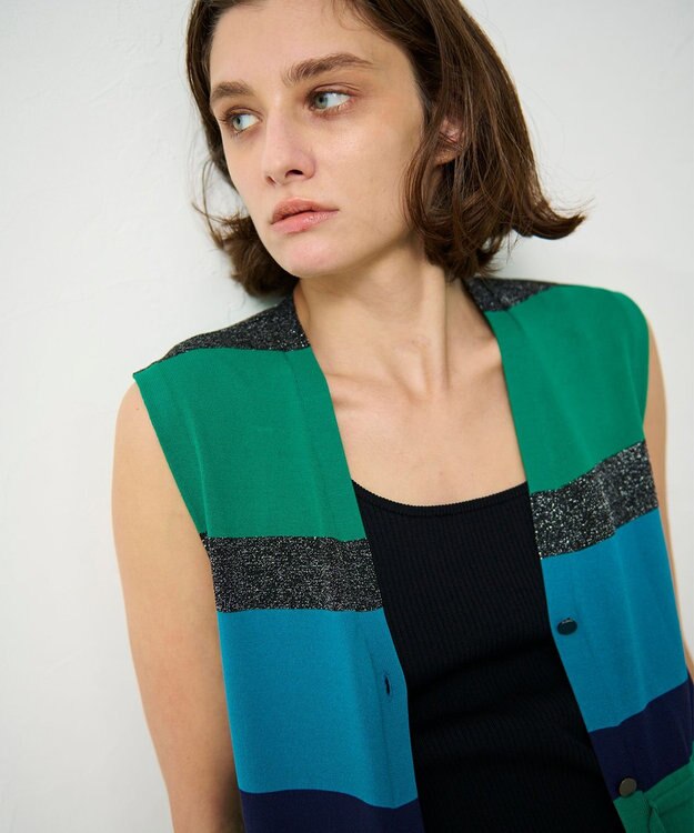 GRACE CONTINENTAL ニットマルチボーダージレ グリーン