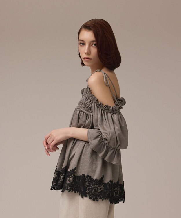 GRACE CONTINENTAL ギャザーフレアトップ カーキ