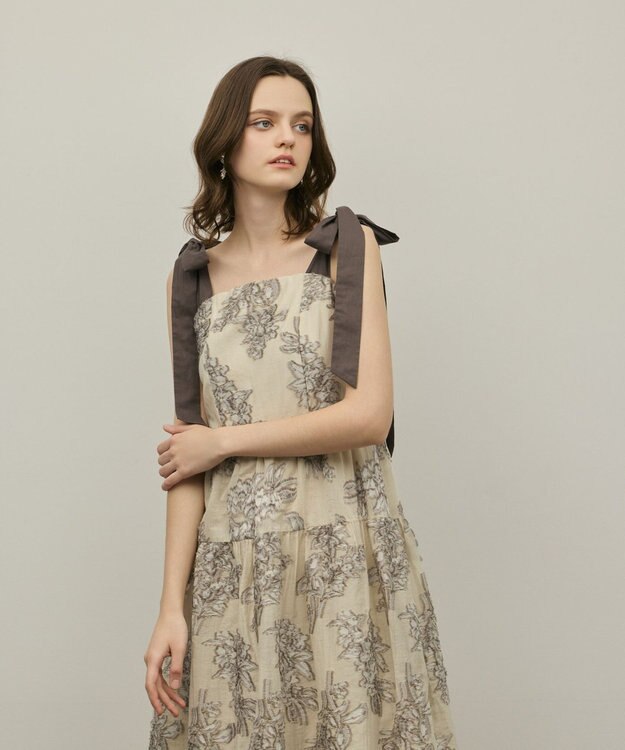 GRACE CONTINENTAL シアージャガードティアードワンピース ベージュ