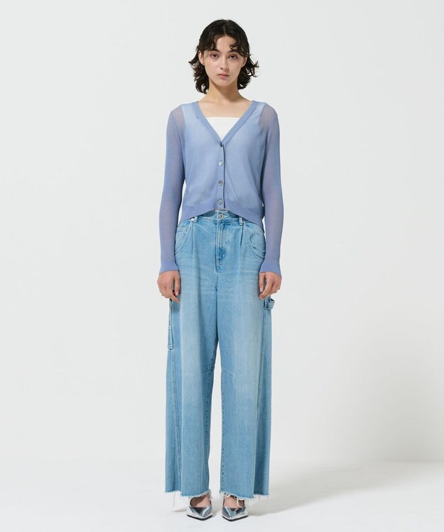 GRACE CONTINENTAL リブシアーニットカーディガン ブルー