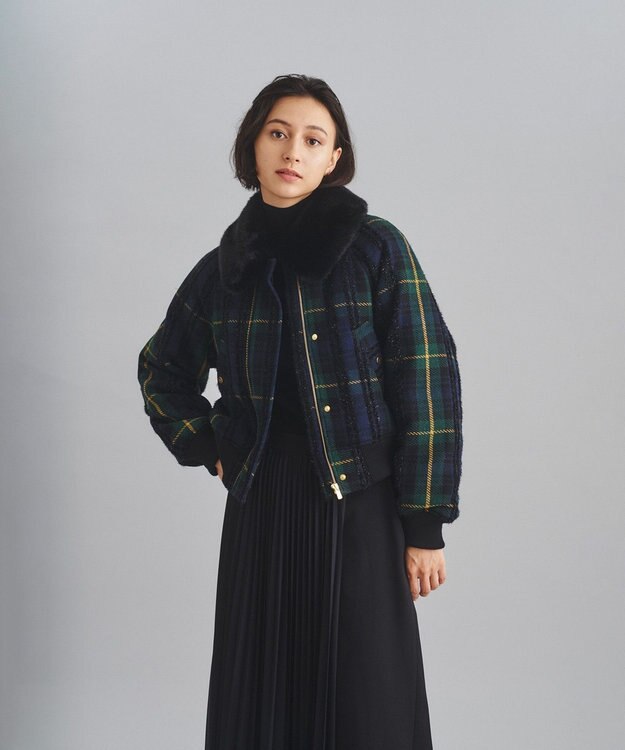 GRACE CONTINENTAL モールチェックブルゾン ネイビー
