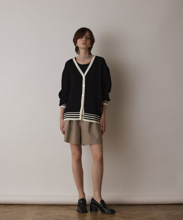 GRACE CONTINENTAL メッシュラインニットカーディガン ブラック