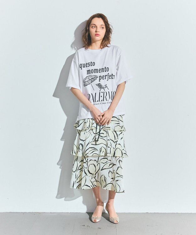 GRACE CONTINENTAL プリントレイヤードスカート キナリ