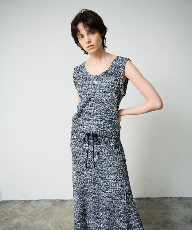 GRACE CONTINENTAL ネップツイードニットノースリーブ ブラック