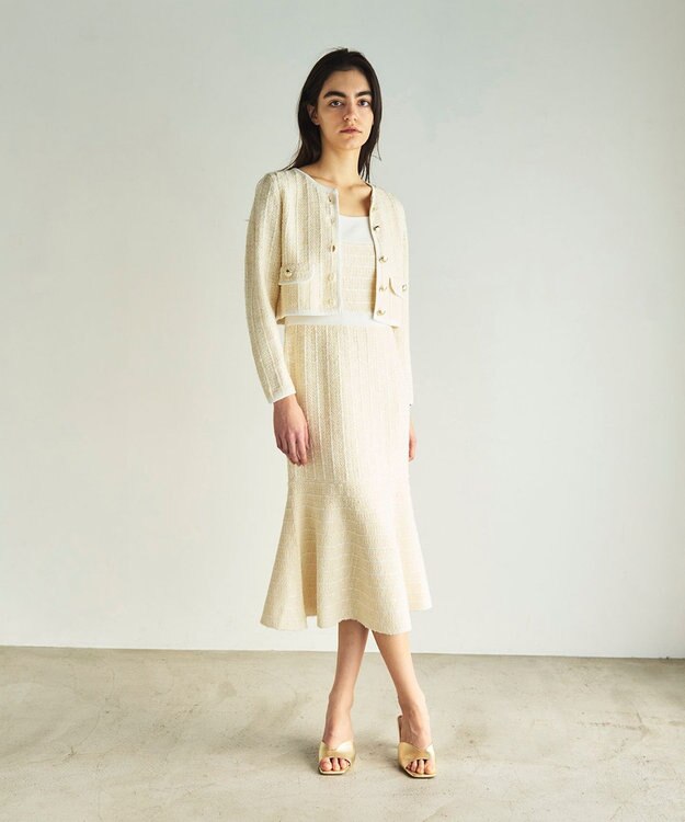 GRACE CONTINENTAL ツイードショートニットカーディガン キナリ