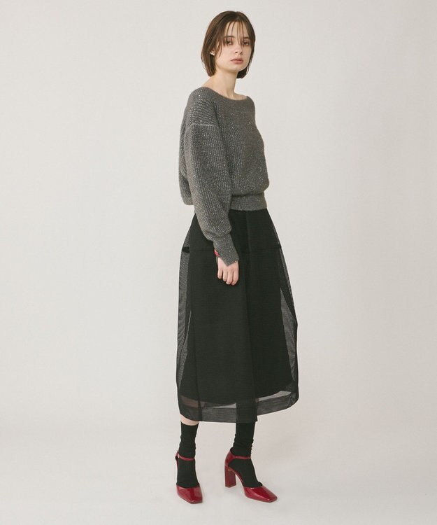 GRACE CONTINENTAL ラメリップニットトップ グレー