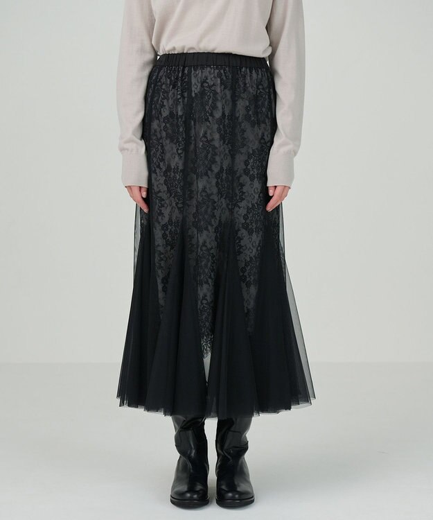 GRACE CONTINENTAL レースレイヤードチュールスカート ブラック