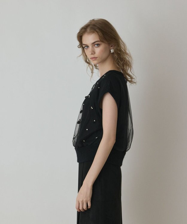 GRACE CONTINENTAL チュール刺繍ニットトップ ブラック