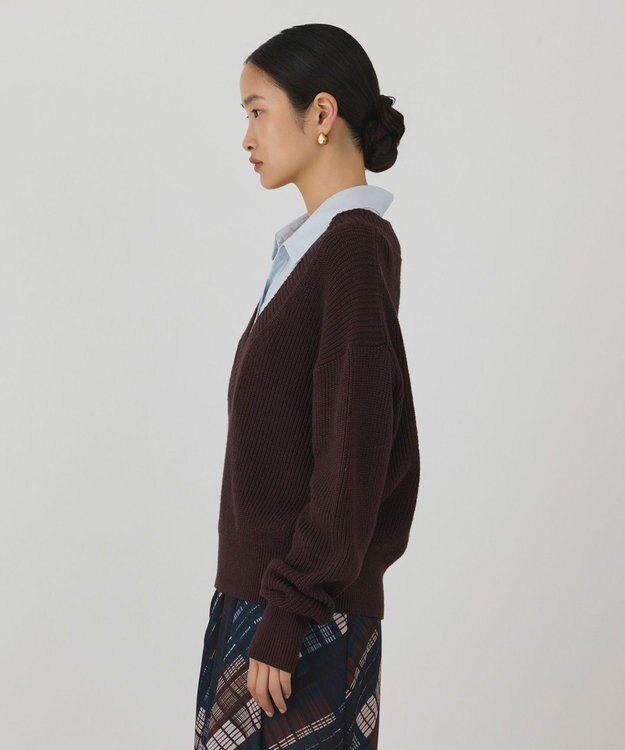 GRACE CONTINENTAL シャツカラーニットトップ ブラウン