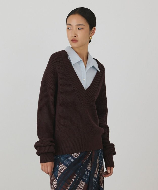 GRACE CONTINENTAL シャツカラーニットトップ ブラウン