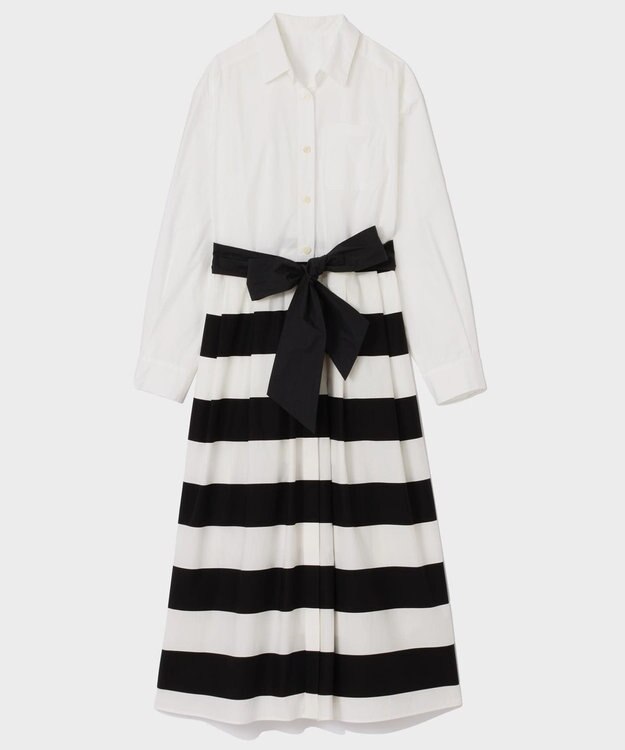 GRACE CONTINENTAL ボーダーコンビシャツワンピース ブラック