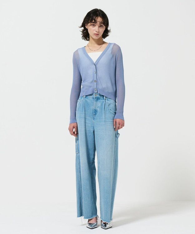 GRACE CONTINENTAL リブシアーニットカーディガン ブルー