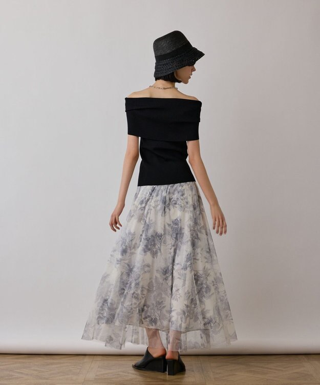 GRACE CONTINENTAL シャドーフラワープリントスカート グレー