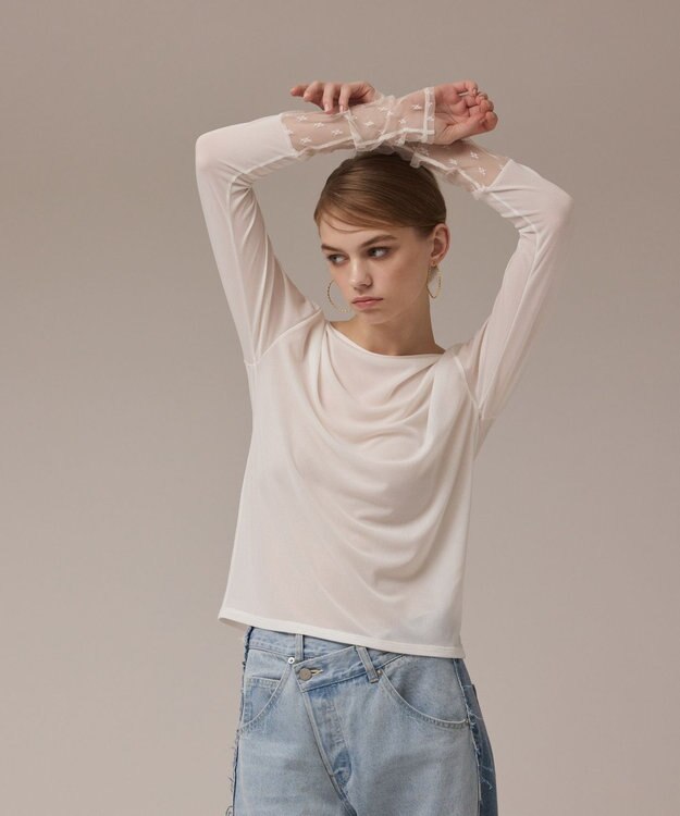 GRACE CONTINENTAL アセテートシアーカットトップ ホワイト