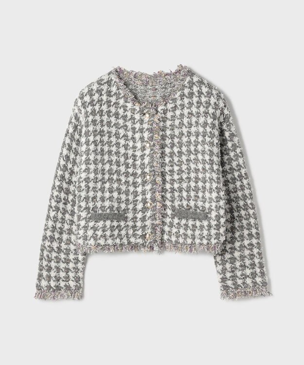 GRACE CONTINENTAL ツイードニットショートカーディガン グレー