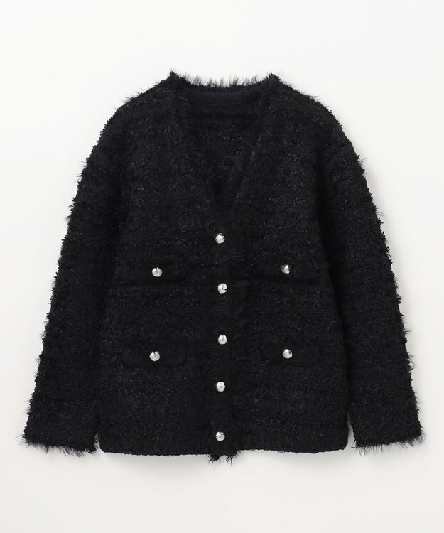 GRACE CONTINENTAL フェザーツイードニットカーディガン ブラック