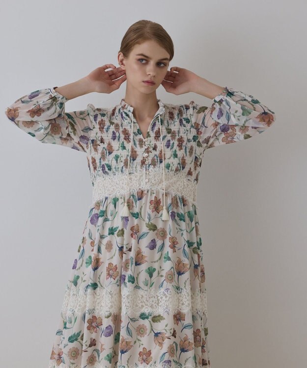 GRACE CONTINENTAL サラサプリントティアードワンピース キナリ