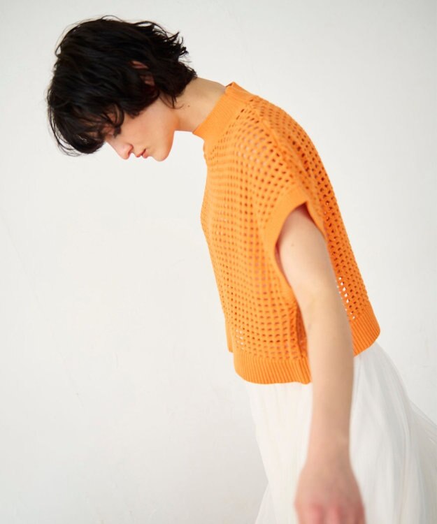 GRACE CONTINENTAL メッシュルーズニットトップ オレンジ