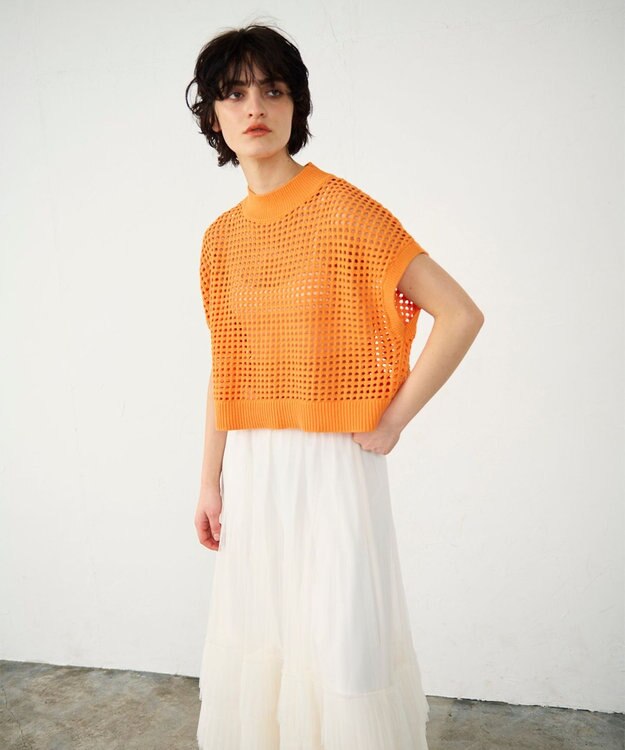 GRACE CONTINENTAL メッシュルーズニットトップ オレンジ
