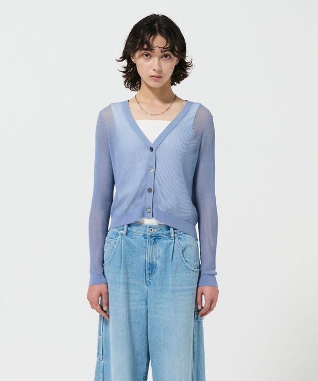 GRACE CONTINENTAL リブシアーニットカーディガン ブルー