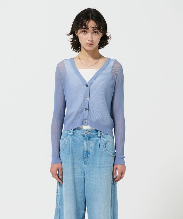 GRACE CONTINENTAL リブシアーニットカーディガン ブルー