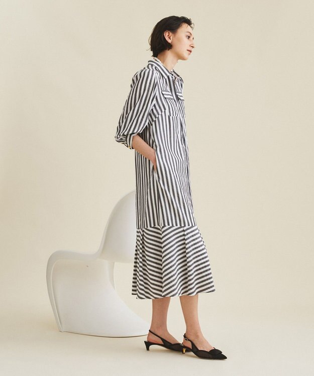 GRACE CONTINENTAL サッカーボーダーシャツワンピース ホワイト