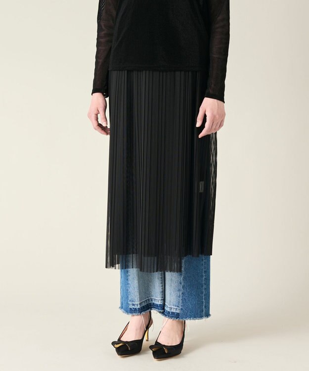 GRACE CONTINENTAL チュールタイトプリーツスカート ブラック