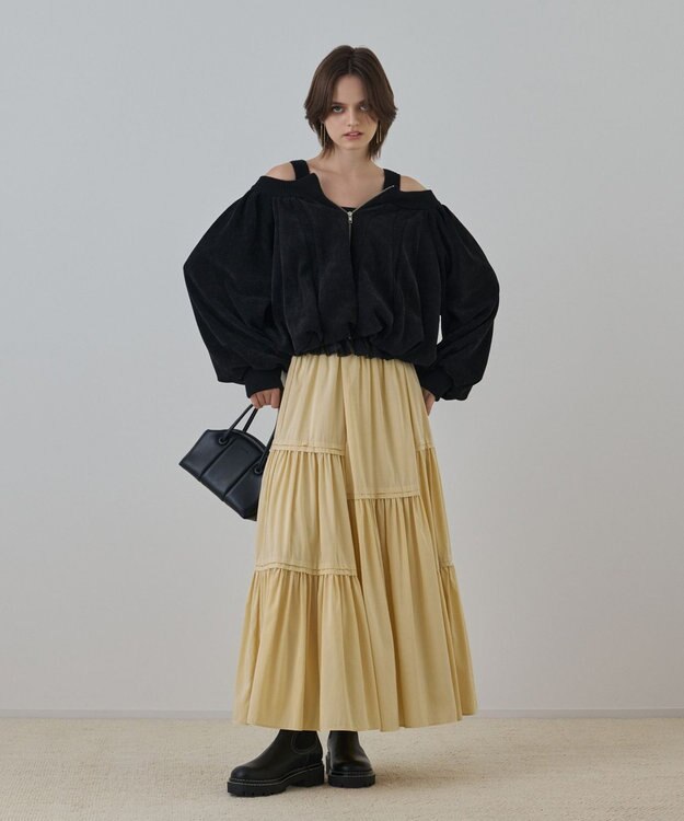 GRACE CONTINENTAL バルーンモールカットカーディガン ブラック