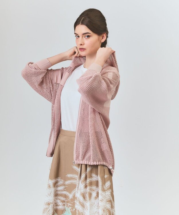 GRACE CONTINENTAL ボーダーメッシュフーディ ピンク