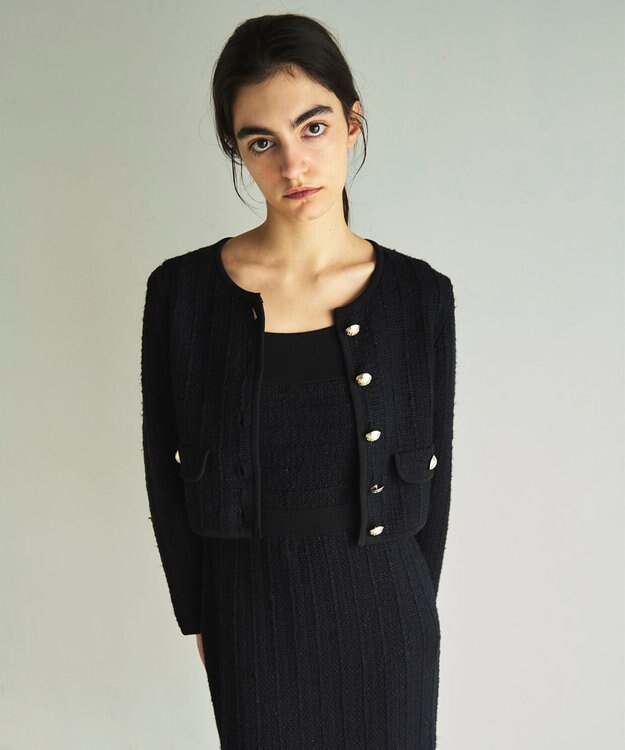 GRACE CONTINENTAL ツイードショートニットカーディガン ブラック