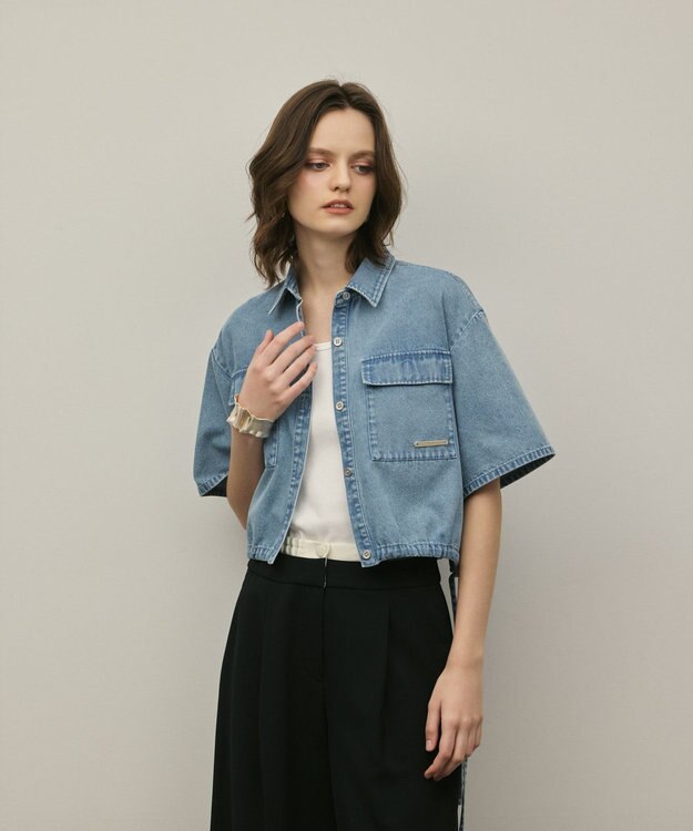 GRACE CONTINENTAL ハーフスリーブデニムシャツ ブルー