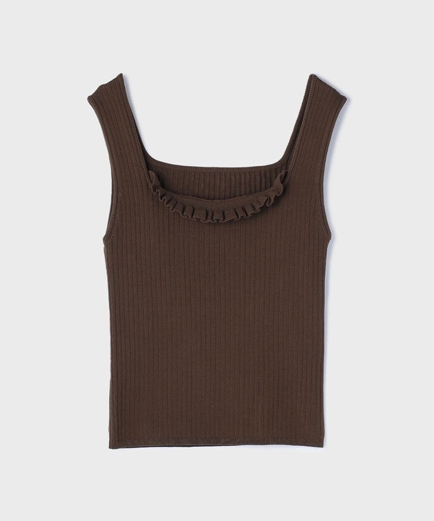 GRACE CONTINENTAL リブフリルニットトップ ブラウン